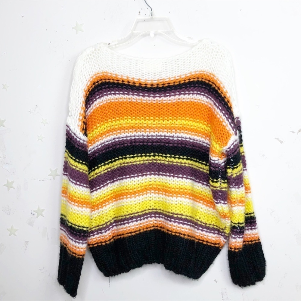 DREAMERS open knit colorful striped scoop neck sweater - Picture 6 of 8